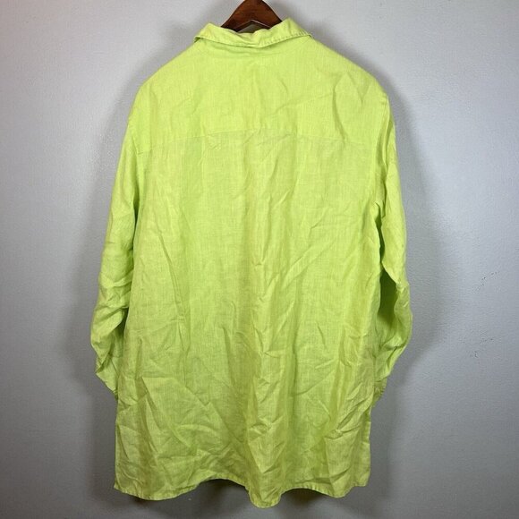 Elisabeth Women's Size 16 Button Up Shirt 100% Linen Long Sleeves Lime Green - Picture 2 of 9
